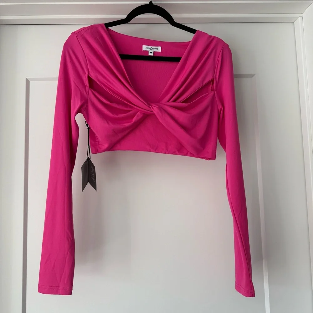 NWT- Area Stars Pink Criss Crossed Cropped Long Sleeve Sz M - Picture 4 of 12